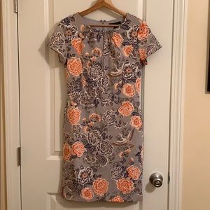 Gray and Orange Patterned Short-sleeve Dress